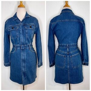 NWT Universal Thread Womens Denim Midi Shirt‎ Dress Jacket Size 2 Blue Stretch